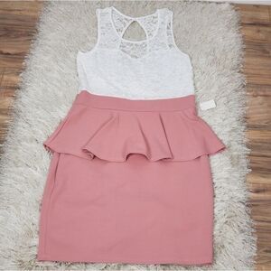 Women's Dress  Pink- White Mini Dress Size Large